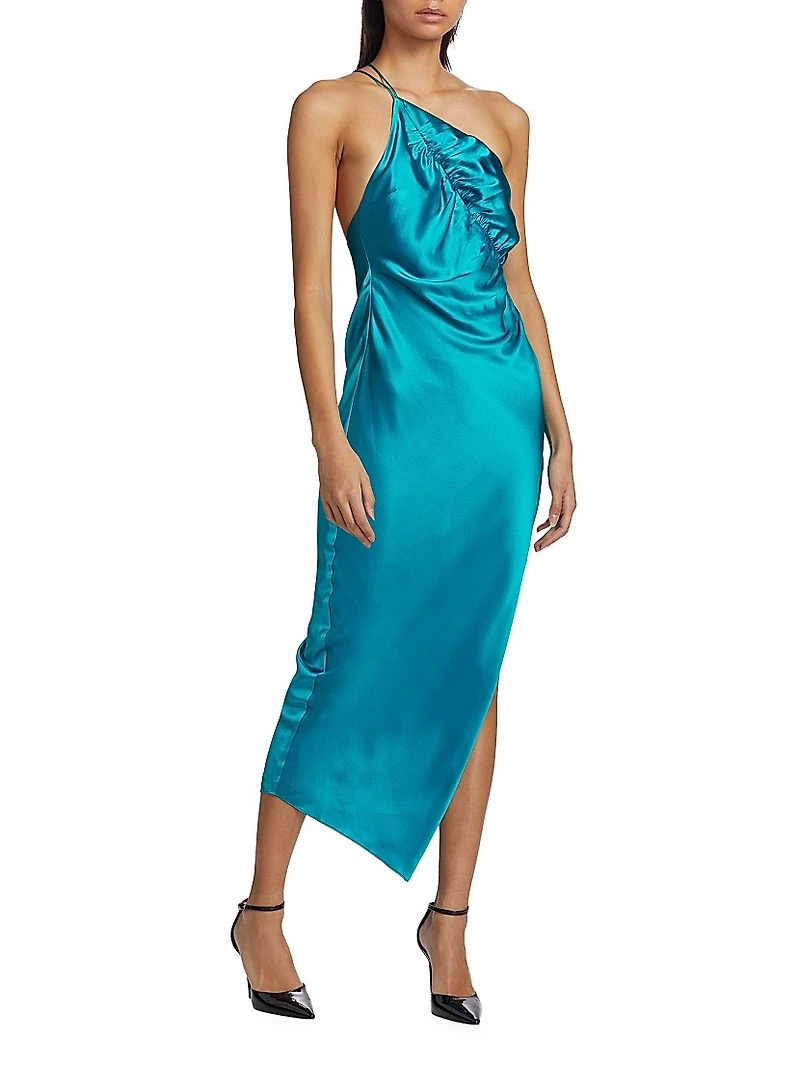 Leaf Silk Satin Midi-Dress