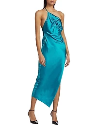 Leaf Silk Satin Midi-Dress