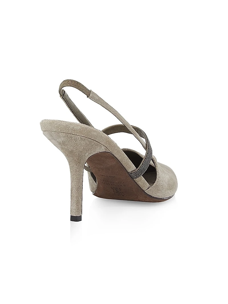 Beaded Suede 80MM Slingback Pumps