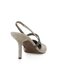 Beaded Suede 80MM Slingback Pumps