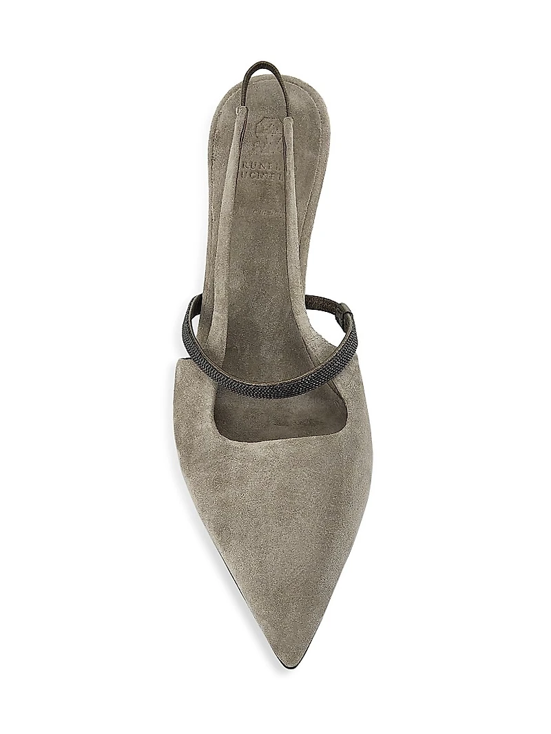 Beaded Suede 80MM Slingback Pumps