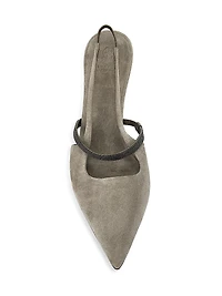 Beaded Suede 80MM Slingback Pumps