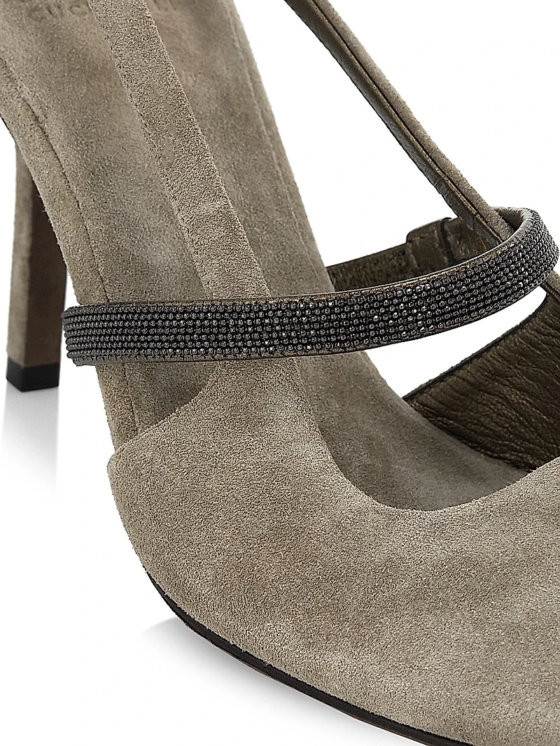 Beaded Suede 80MM Slingback Pumps