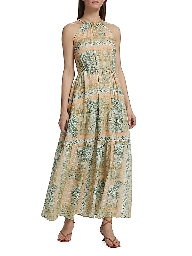 Behati Palm-Print Halter Maxi Dress