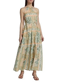 Behati Palm-Print Halter Maxi Dress
