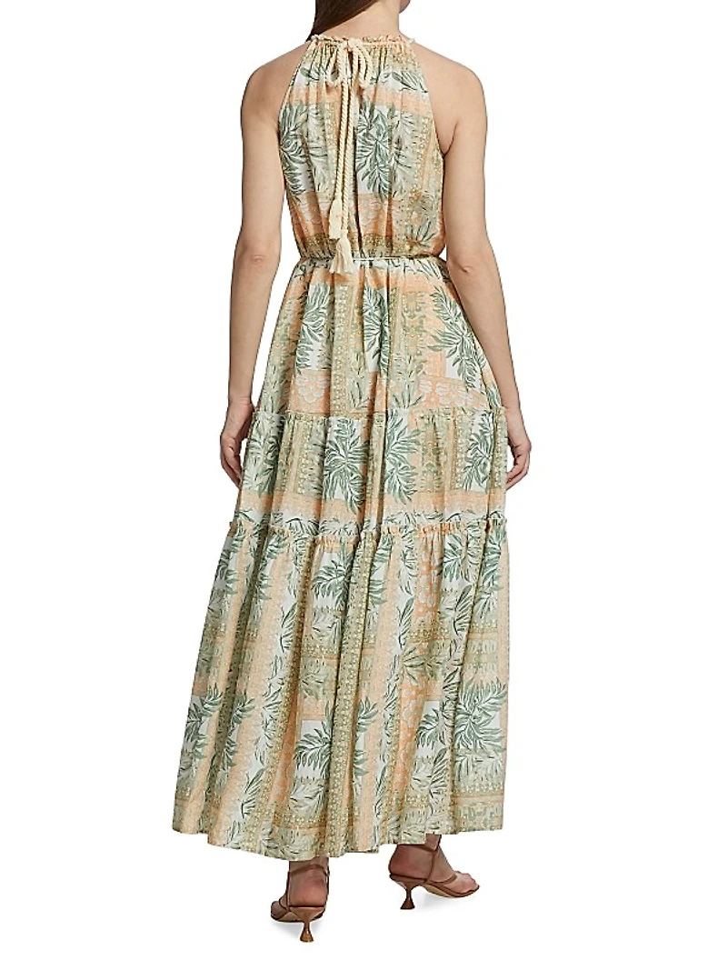 Behati Palm-Print Halter Maxi Dress