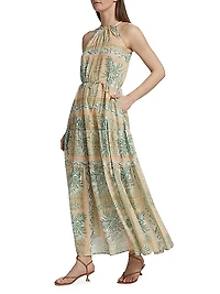 Behati Palm-Print Halter Maxi Dress