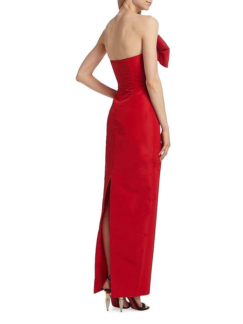 Romina Silk Bow-Embellished Column Gown