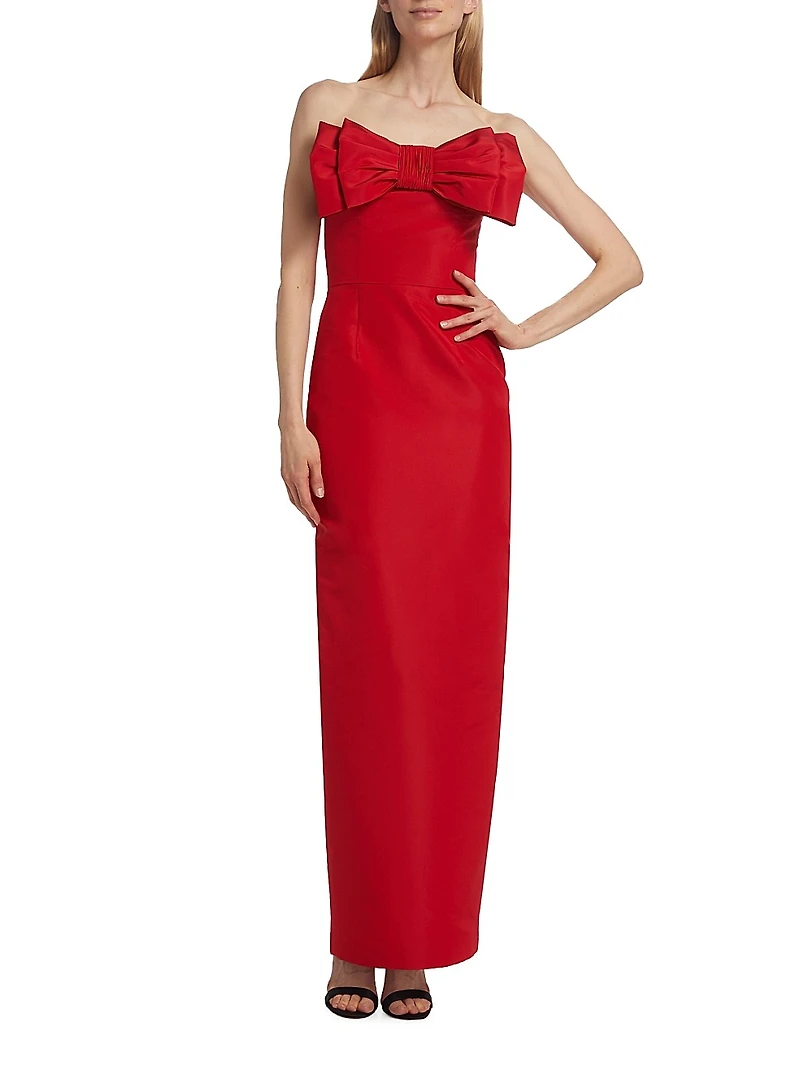 Romina Silk Bow-Embellished Column Gown