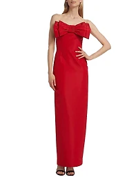 Romina Silk Bow-Embellished Column Gown