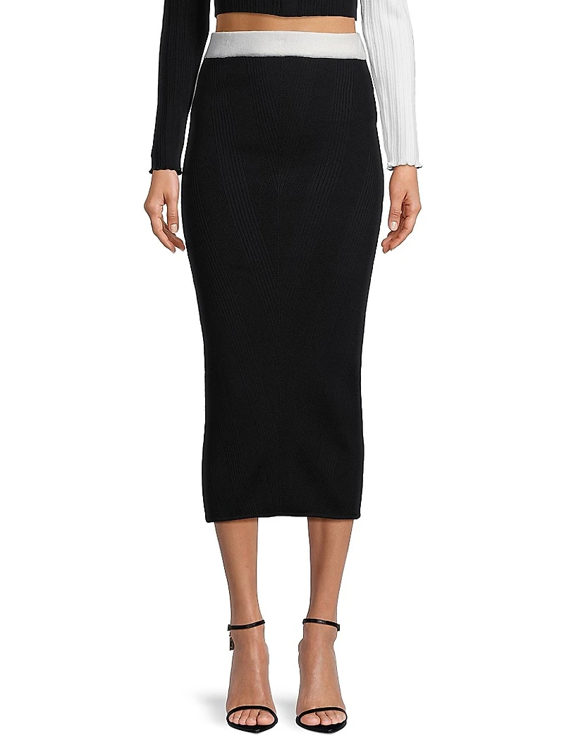 Rib-Knit Wool Midi-Skirt