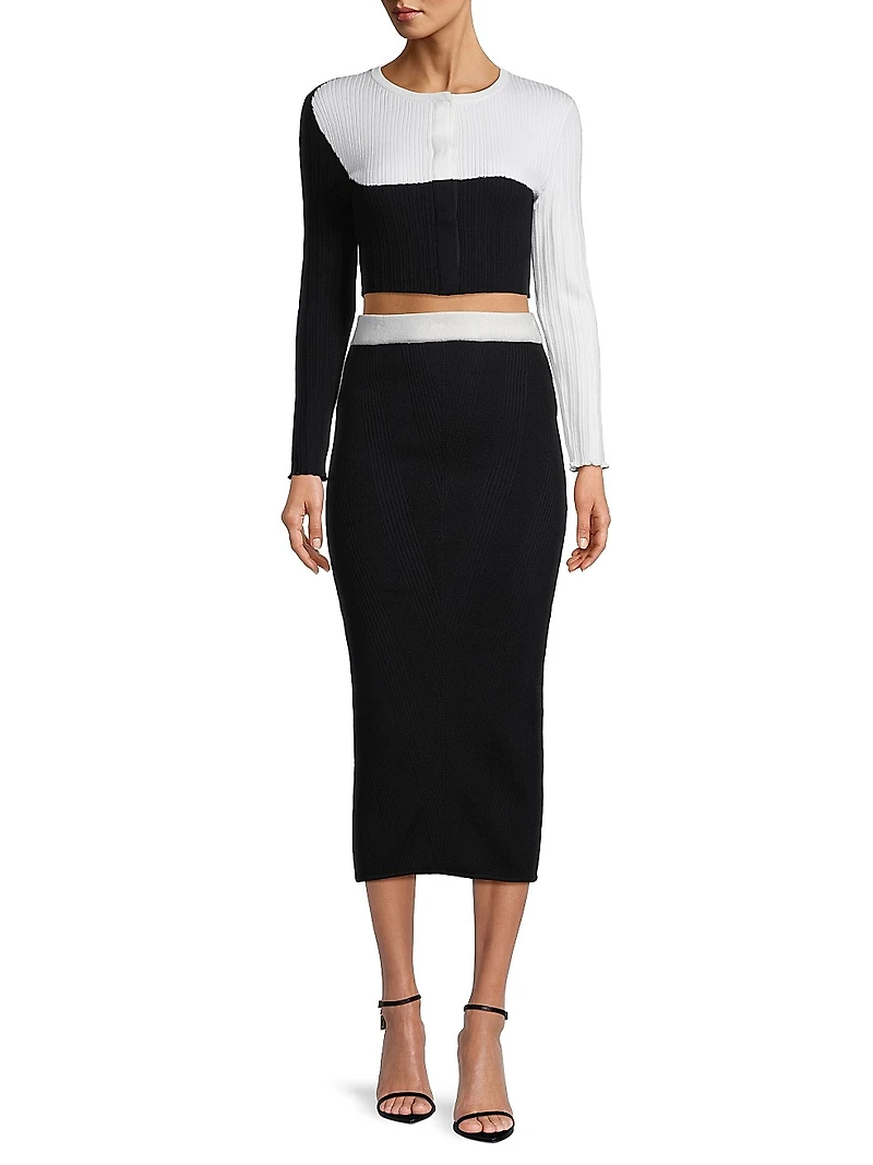 Rib-Knit Wool Midi-Skirt