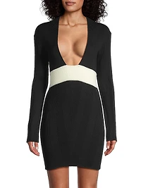 Plunging U-Neck Rib-Knit Minidress