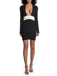 Plunging U-Neck Rib-Knit Minidress
