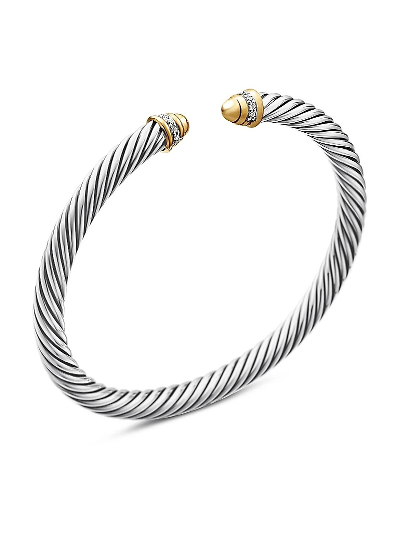 Cable Bracelet With 18K Yellow Gold & Diamonds