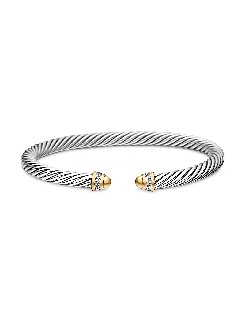 Cable Bracelet With 18K Yellow Gold & Diamonds