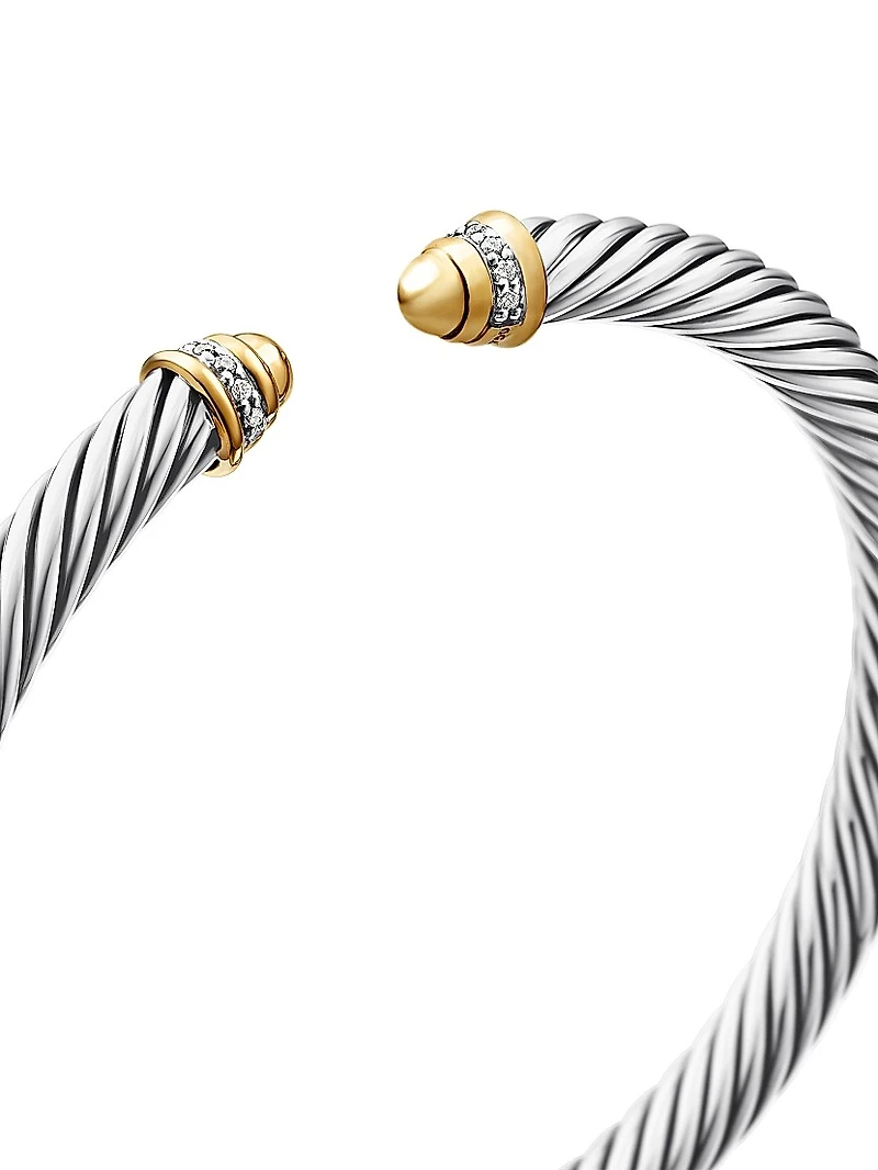 Cable Bracelet With 18K Yellow Gold & Diamonds