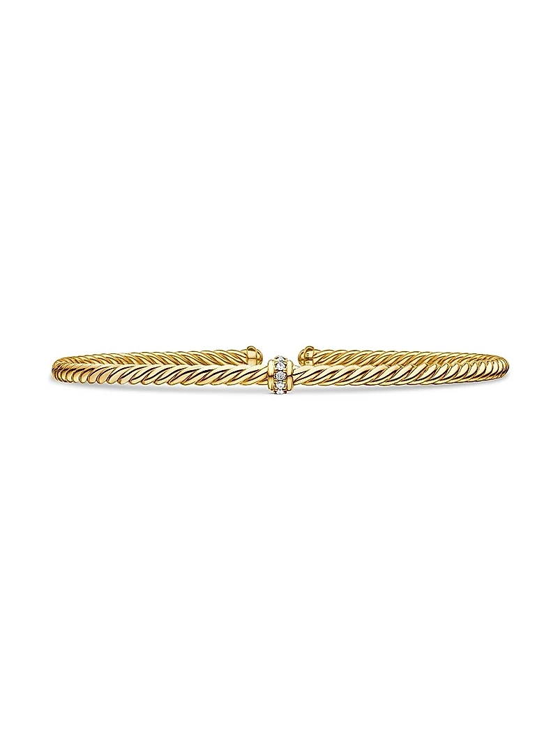 Cable 18K Gold & Diamond Station Cuff Bracelet