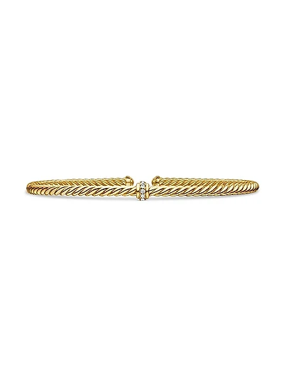 Cable 18K Gold & Diamond Station Cuff Bracelet
