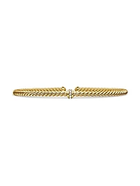 Cable 18K Gold & Diamond Station Cuff Bracelet