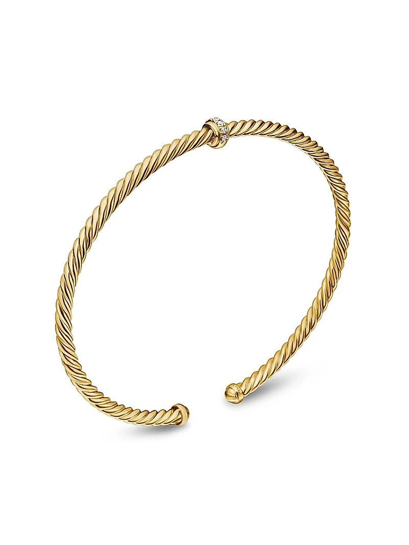 Cable 18K Gold & Diamond Station Cuff Bracelet