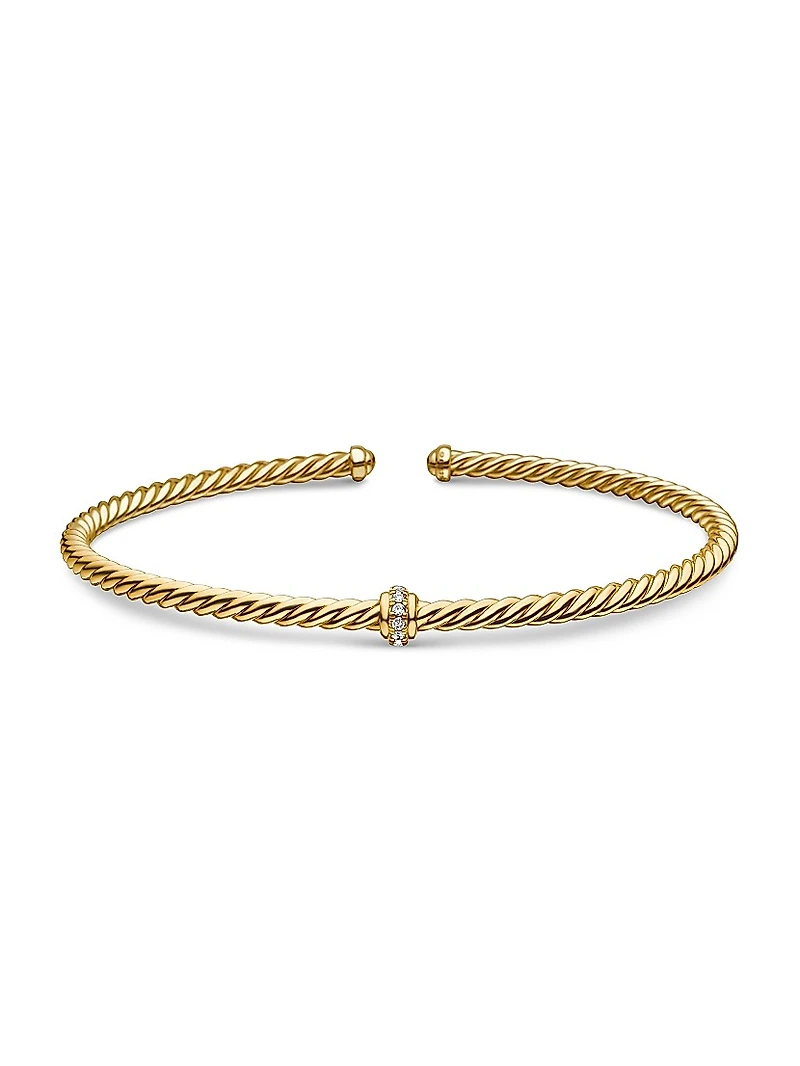 Cable 18K Gold & Diamond Station Cuff Bracelet