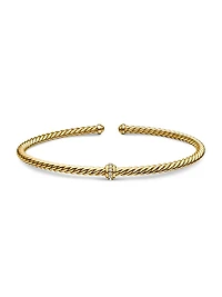 Cable 18K Gold & Diamond Station Cuff Bracelet