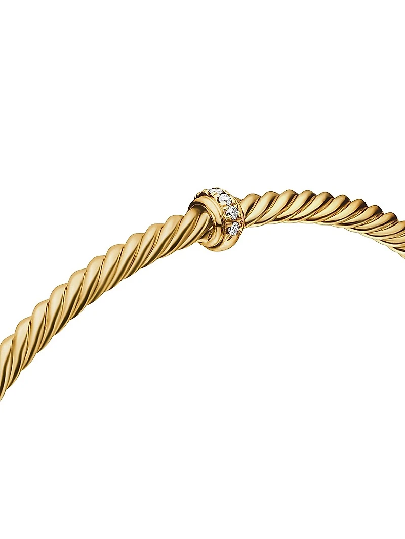 Cable 18K Gold & Diamond Station Cuff Bracelet