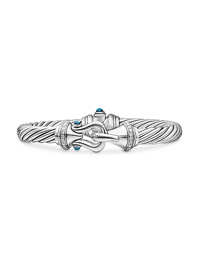 Cable Buckle Sterling Silver, Diamond & Hampton Blue Topaz Bracelet
