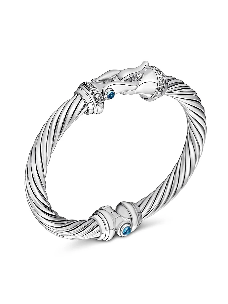 Cable Buckle Sterling Silver, Diamond & Hampton Blue Topaz Bracelet