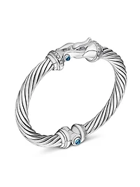 Cable Buckle Sterling Silver, Diamond & Hampton Blue Topaz Bracelet