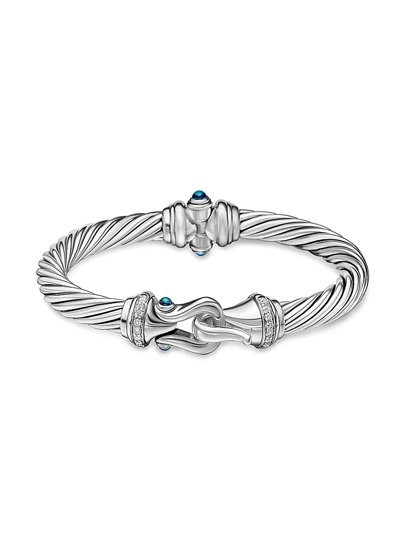Cable Buckle Sterling Silver, Diamond & Hampton Blue Topaz Bracelet