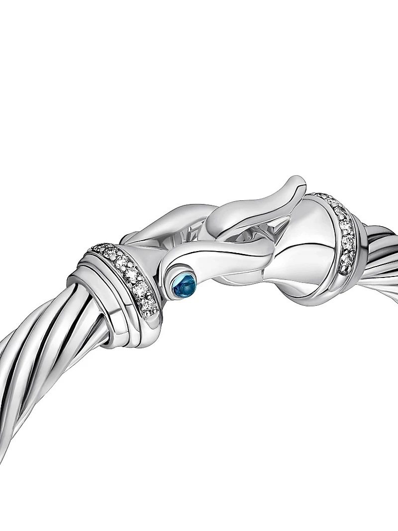 Cable Buckle Sterling Silver, Diamond & Hampton Blue Topaz Bracelet