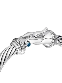 Cable Buckle Sterling Silver, Diamond & Hampton Blue Topaz Bracelet