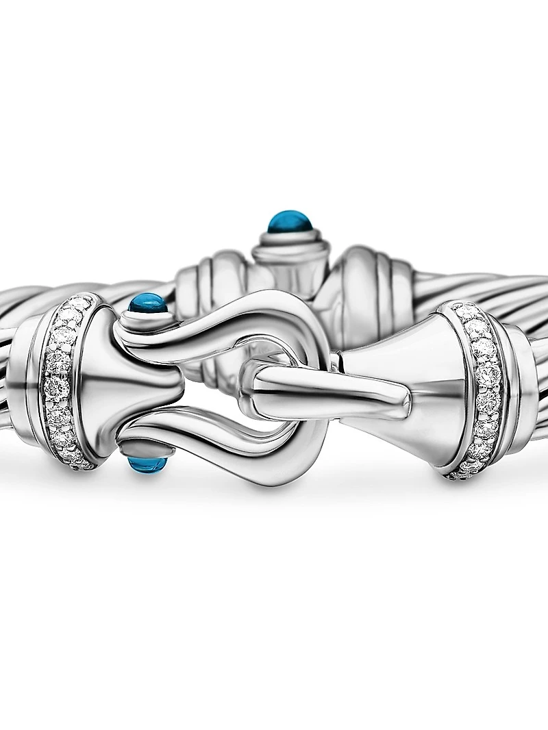 Cable Buckle Sterling Silver, Diamond & Hampton Blue Topaz Bracelet