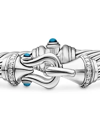 Cable Buckle Sterling Silver, Diamond & Hampton Blue Topaz Bracelet