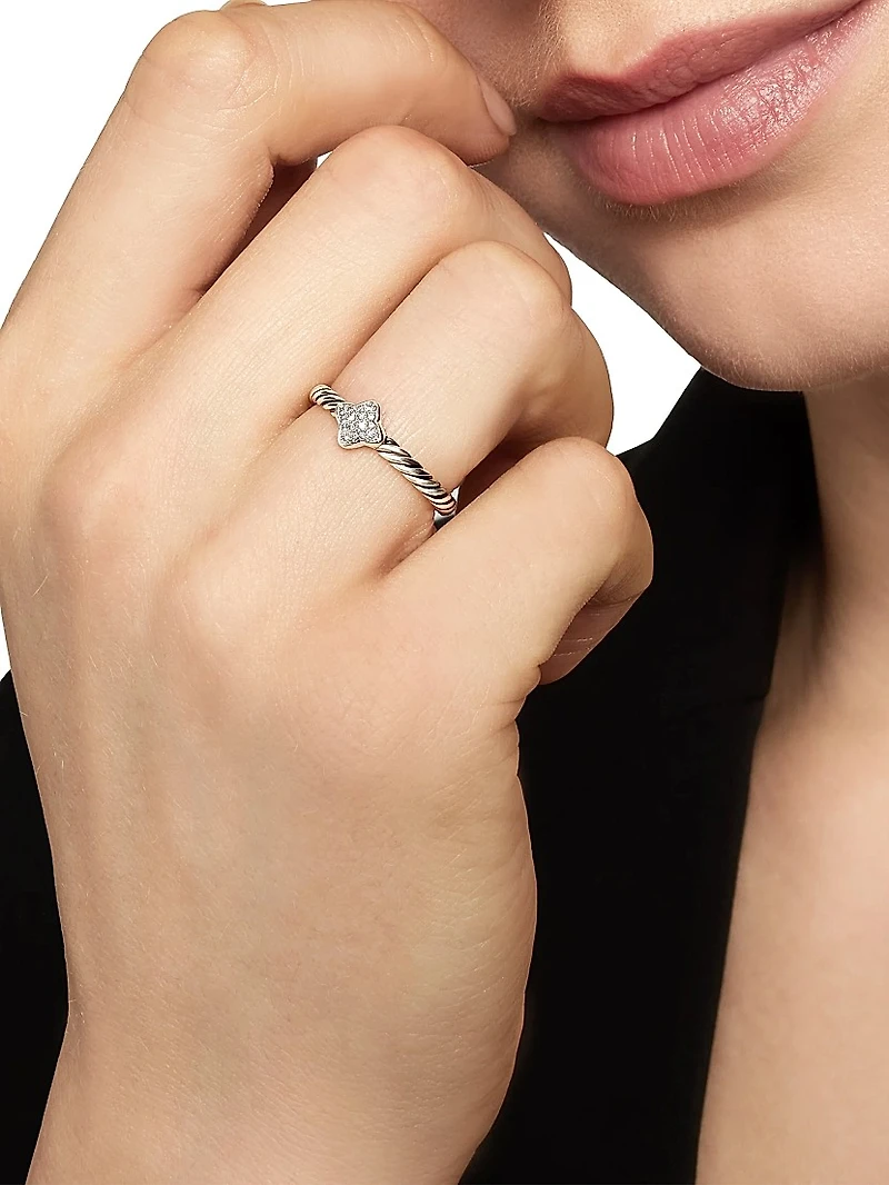 Petite Pavé Quatrefoil Stack Ring with Diamonds