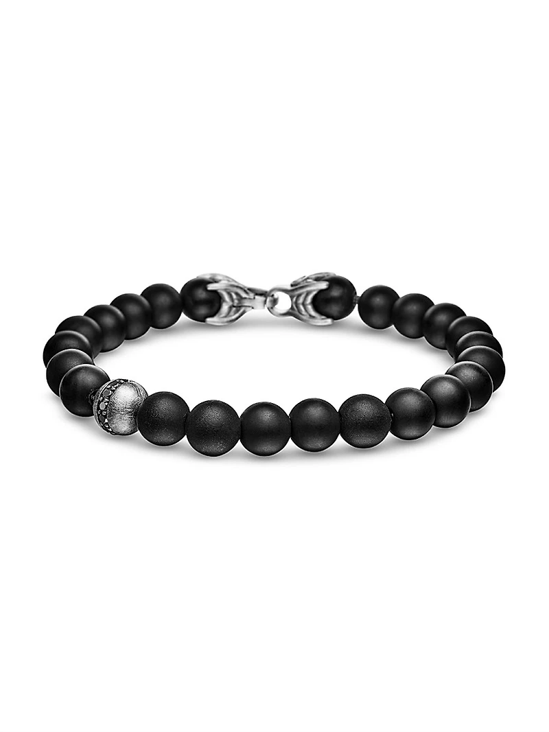 Spiritual Bead Black Diamond, Onyx & Sterling Silver Bracelet
