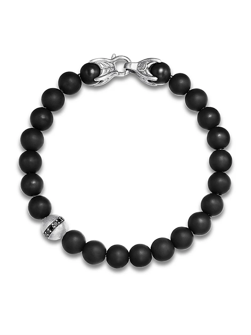 Spiritual Bead Black Diamond, Onyx & Sterling Silver Bracelet