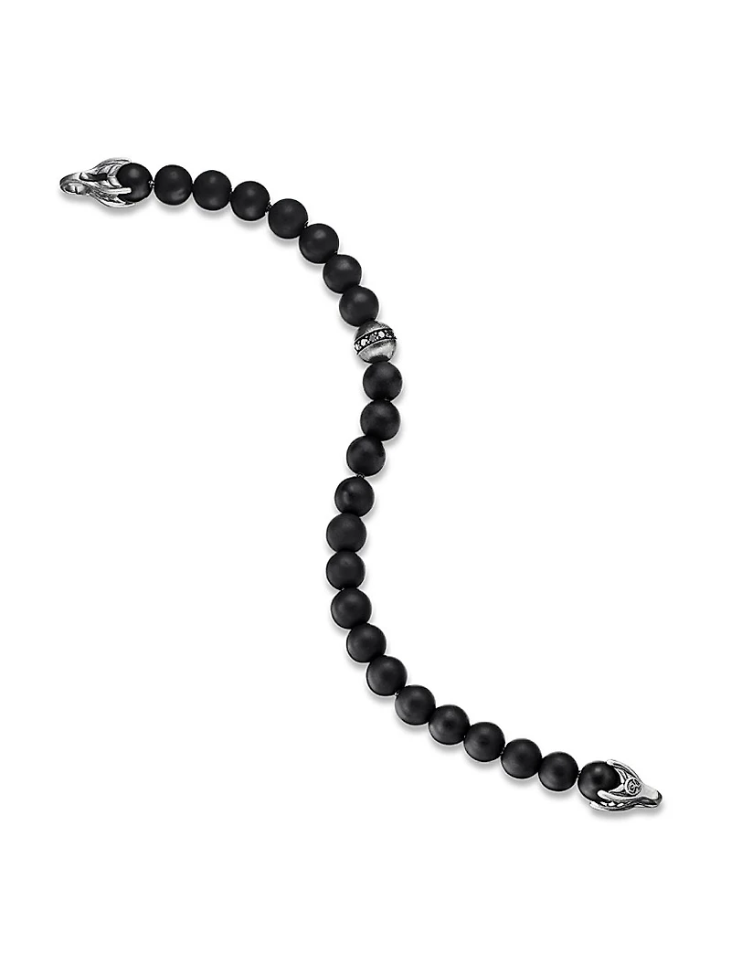 Spiritual Bead Black Diamond, Onyx & Sterling Silver Bracelet