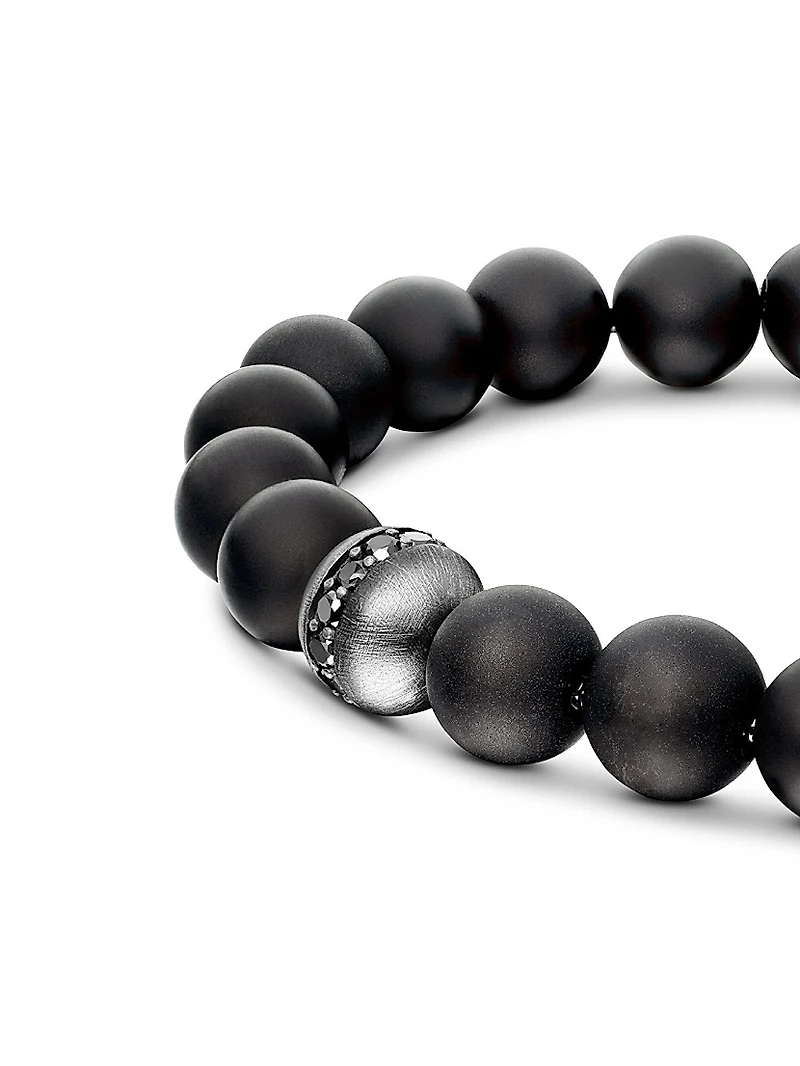 Spiritual Bead Black Diamond, Onyx & Sterling Silver Bracelet