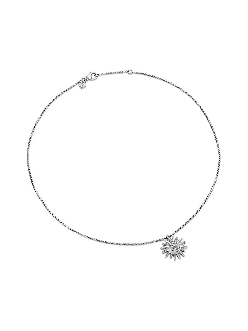 Starburst Pendant Necklace in Sterling Silver with Diamonds
