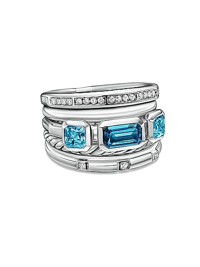 Stax Wide Ring with Hampton Blue Topaz & Diamonds