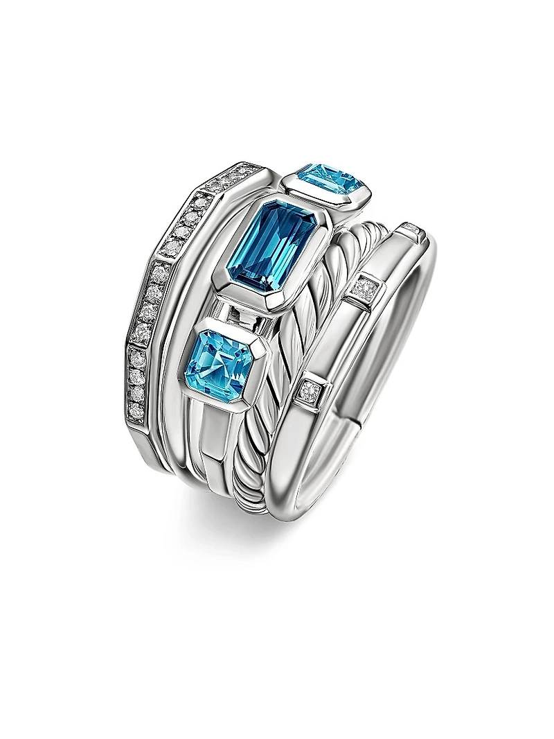 Stax Wide Ring with Hampton Blue Topaz & Diamonds