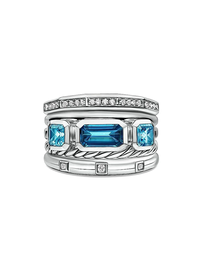 Stax Wide Ring with Hampton Blue Topaz & Diamonds