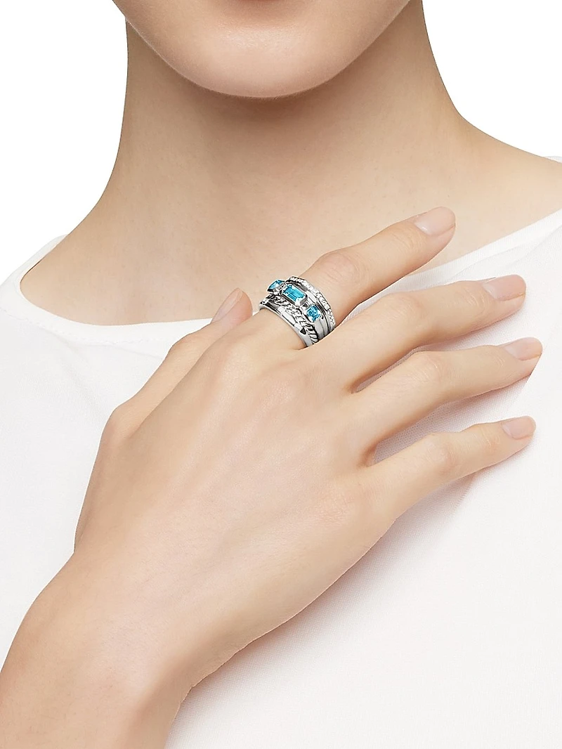 Stax Wide Ring with Hampton Blue Topaz & Diamonds