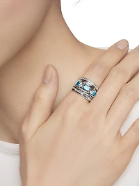 Stax Wide Ring with Hampton Blue Topaz & Diamonds