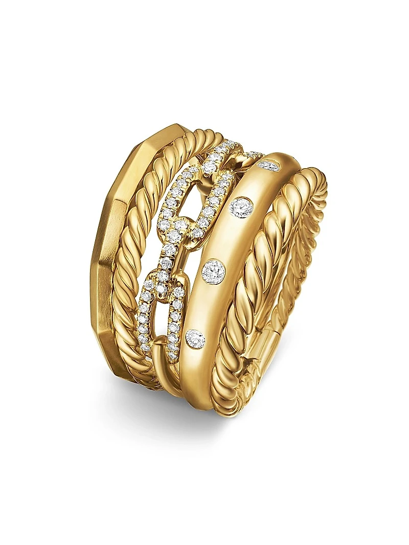 Stax Wide Ring with Diamonds 18K Yellow Gold/15mm