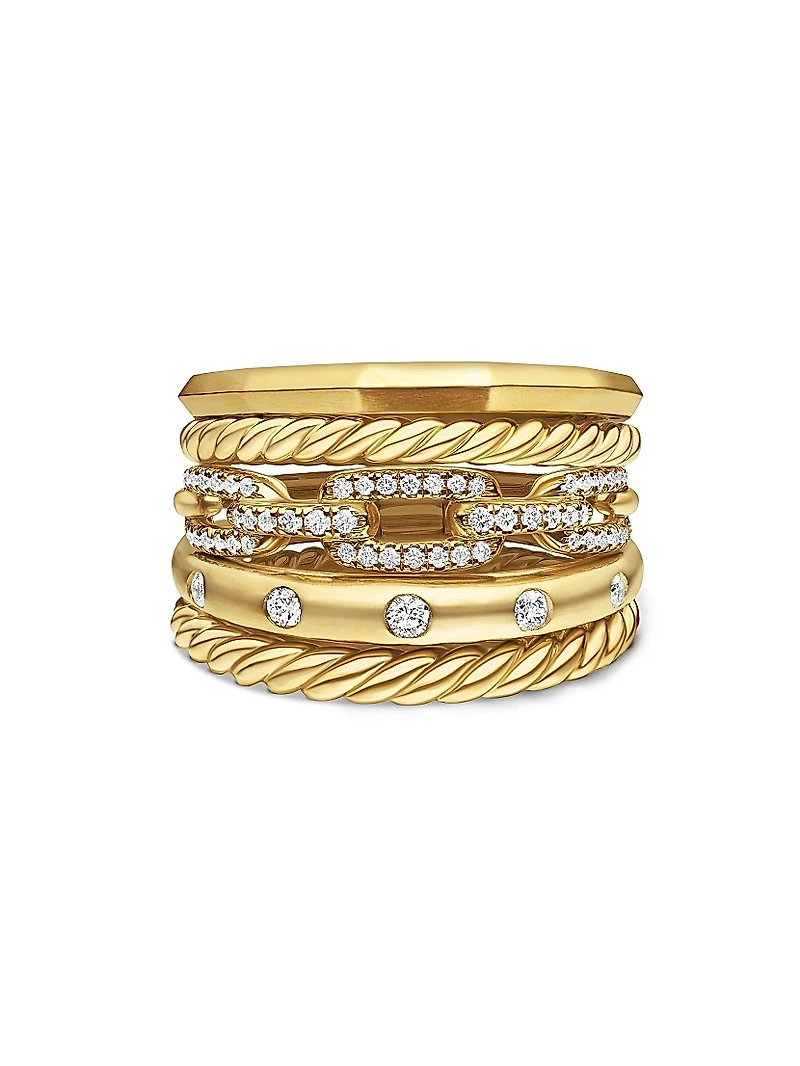 Stax Wide Ring with Diamonds 18K Yellow Gold/15mm