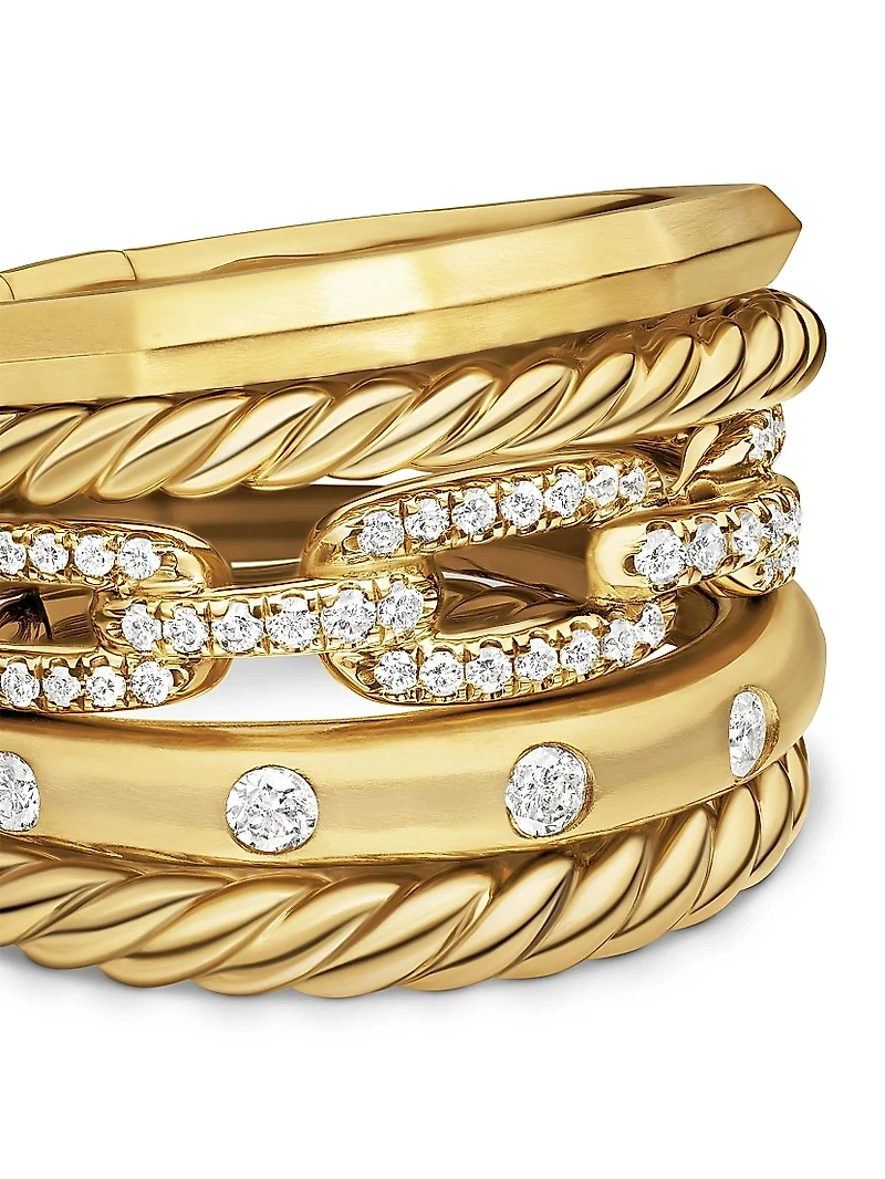 Stax Wide Ring with Diamonds 18K Yellow Gold/15mm